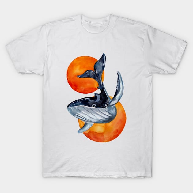 Blue Whale and Golden Balls T-Shirt by ZeichenbloQ